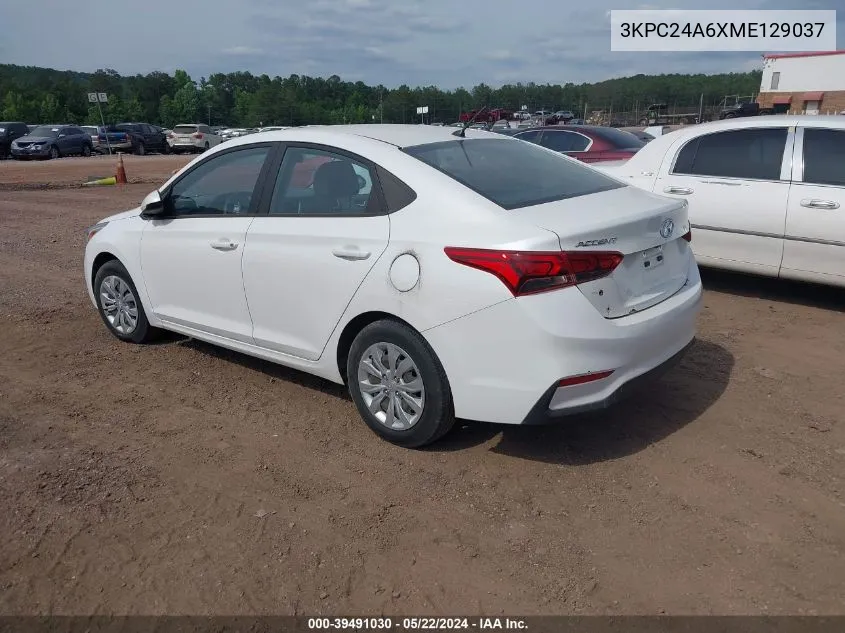 2021 Hyundai Accent Se VIN: 3KPC24A6XME129037 Lot: 39491030