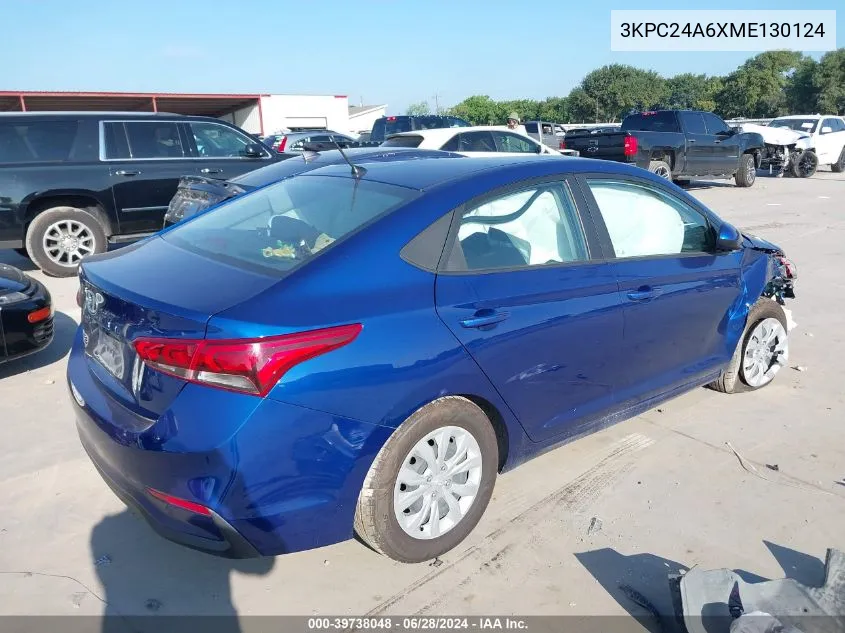 2021 Hyundai Accent Se VIN: 3KPC24A6XME130124 Lot: 39738048