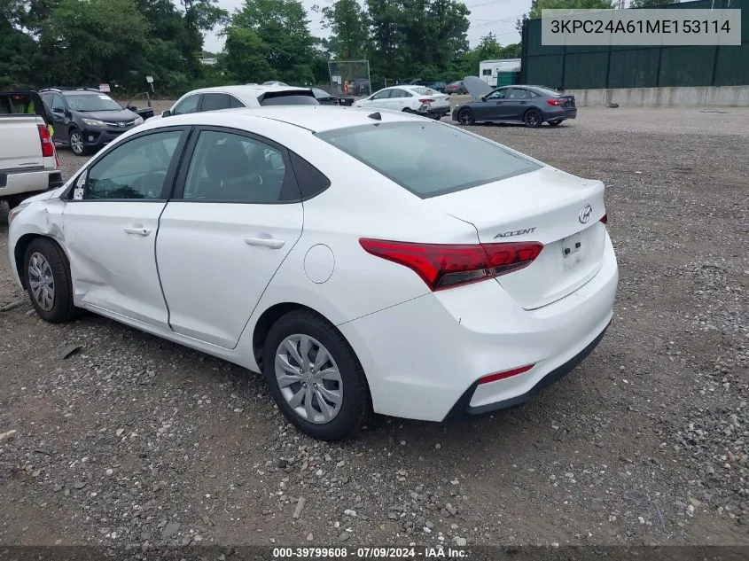 2021 Hyundai Accent Se VIN: 3KPC24A61ME153114 Lot: 39799608