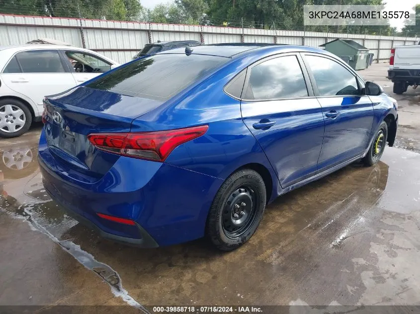 2021 Hyundai Accent Se VIN: 3KPC24A68ME135578 Lot: 39858718