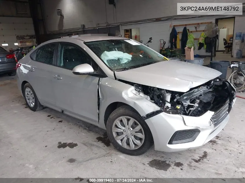 2021 Hyundai Accent Se VIN: 3KPC24A69ME148792 Lot: 39919403