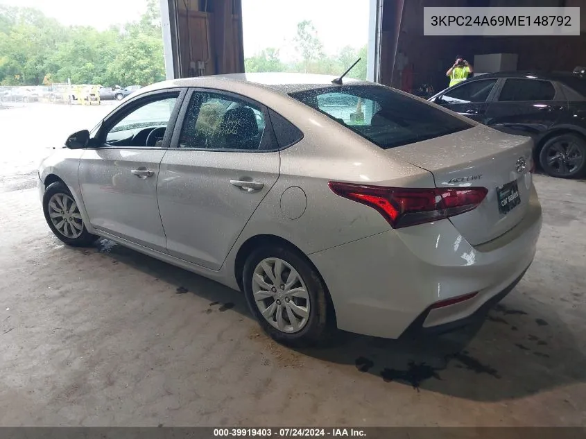 2021 Hyundai Accent Se VIN: 3KPC24A69ME148792 Lot: 39919403