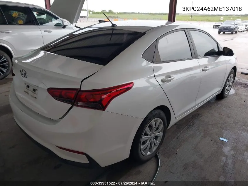 2021 Hyundai Accent Se VIN: 3KPC24A62ME137018 Lot: 39931522