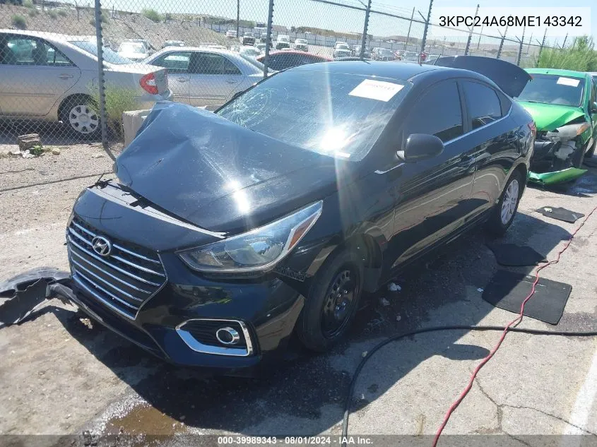 2021 Hyundai Accent Sel VIN: 3KPC24A68ME143342 Lot: 39989343