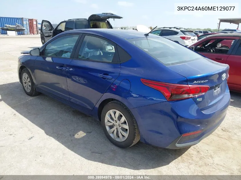 2021 Hyundai Accent Se VIN: 3KPC24A60ME129077 Lot: 39994975