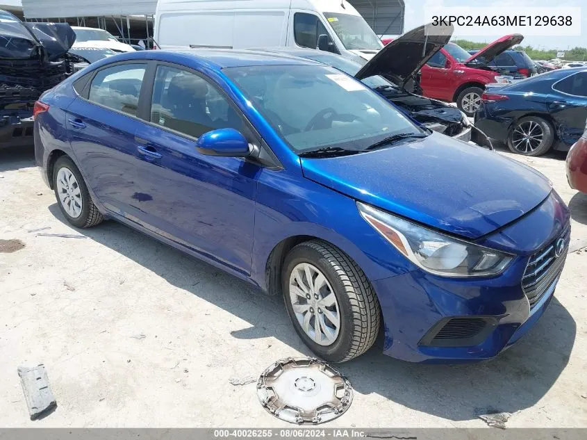 2021 Hyundai Accent Se VIN: 3KPC24A63ME129638 Lot: 40026255