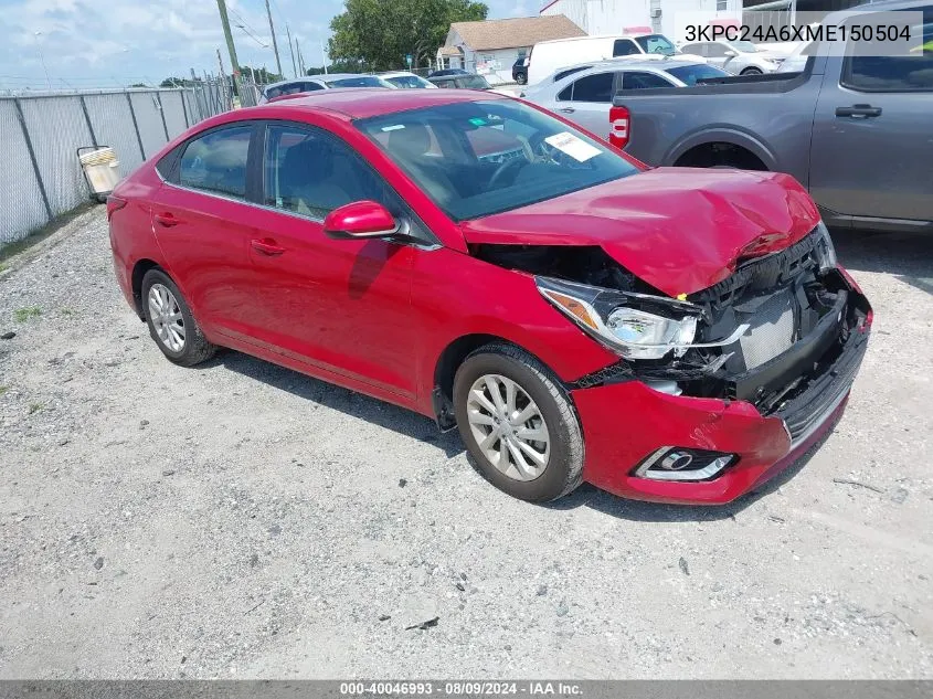 2021 Hyundai Accent Se/Sel VIN: 3KPC24A6XME150504 Lot: 40046993