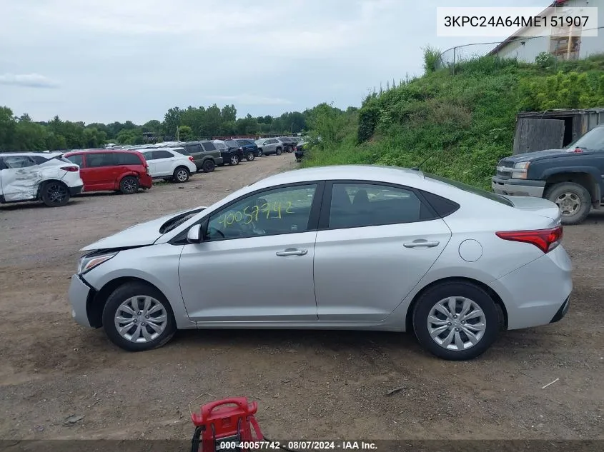 2021 Hyundai Accent Se VIN: 3KPC24A64ME151907 Lot: 40057742