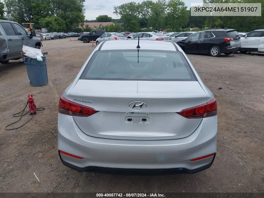 2021 Hyundai Accent Se VIN: 3KPC24A64ME151907 Lot: 40057742