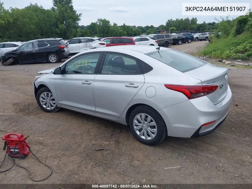 2021 Hyundai Accent Se VIN: 3KPC24A64ME151907 Lot: 40057742