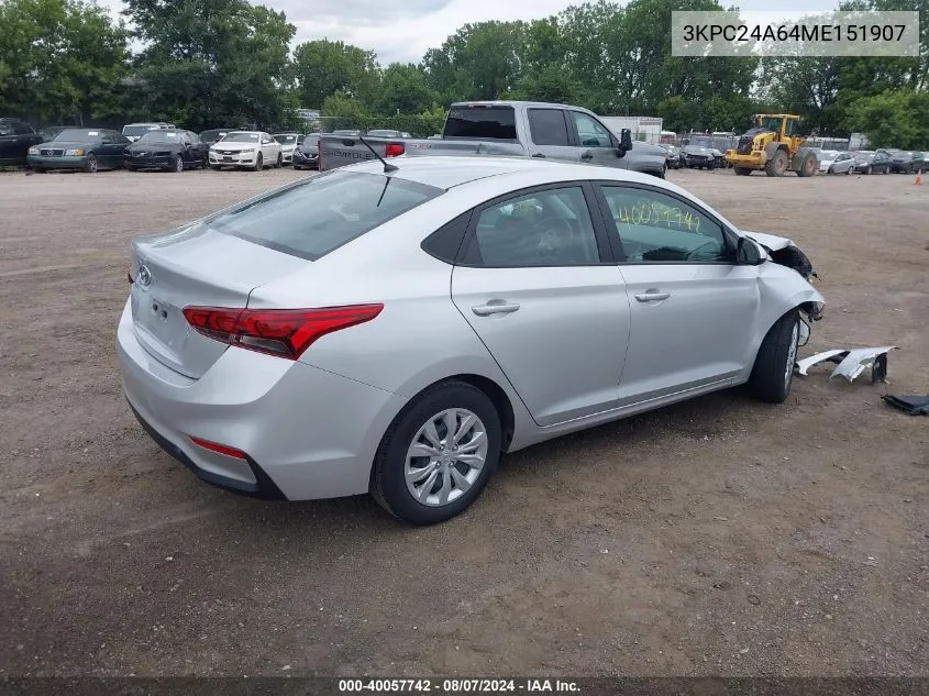 2021 Hyundai Accent Se VIN: 3KPC24A64ME151907 Lot: 40057742