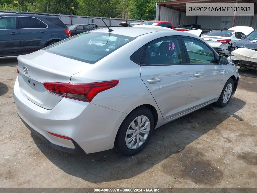 2021 Hyundai Accent Se VIN: 3KPC24A64ME131933 Lot: 40059978