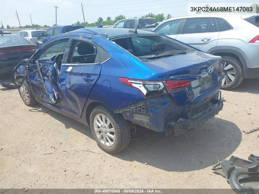 2021 Hyundai Accent Sel VIN: 3KPC24A68ME147083 Lot: 40070549