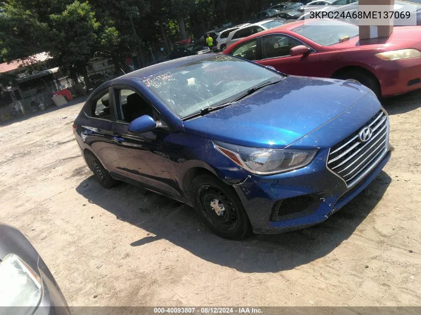 2021 Hyundai Accent Se VIN: 3KPC24A68ME137069 Lot: 40093807