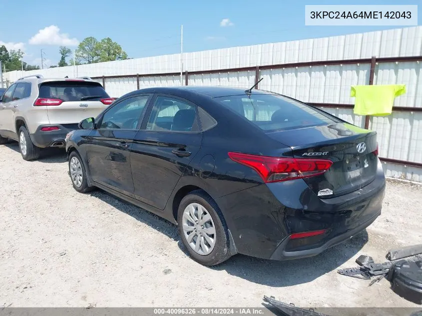 2021 Hyundai Accent Se VIN: 3KPC24A64ME142043 Lot: 40096326