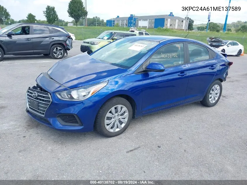 2021 Hyundai Accent Se VIN: 3KPC24A61ME137589 Lot: 40138702