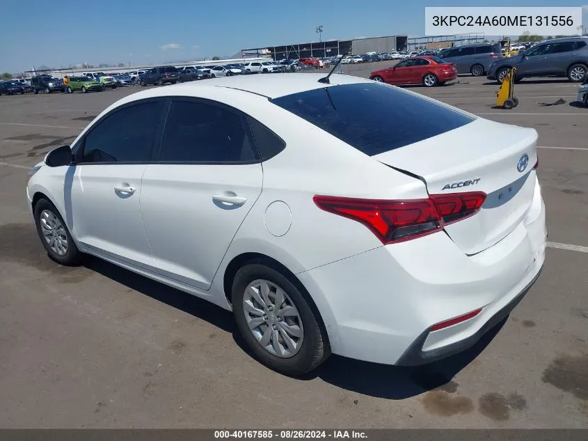 2021 Hyundai Accent Se VIN: 3KPC24A60ME131556 Lot: 40167585