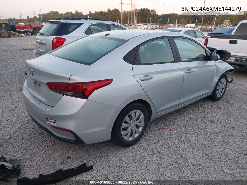 2021 Hyundai Accent Se VIN: 3KPC24A6XME144279 Lot: 40169883