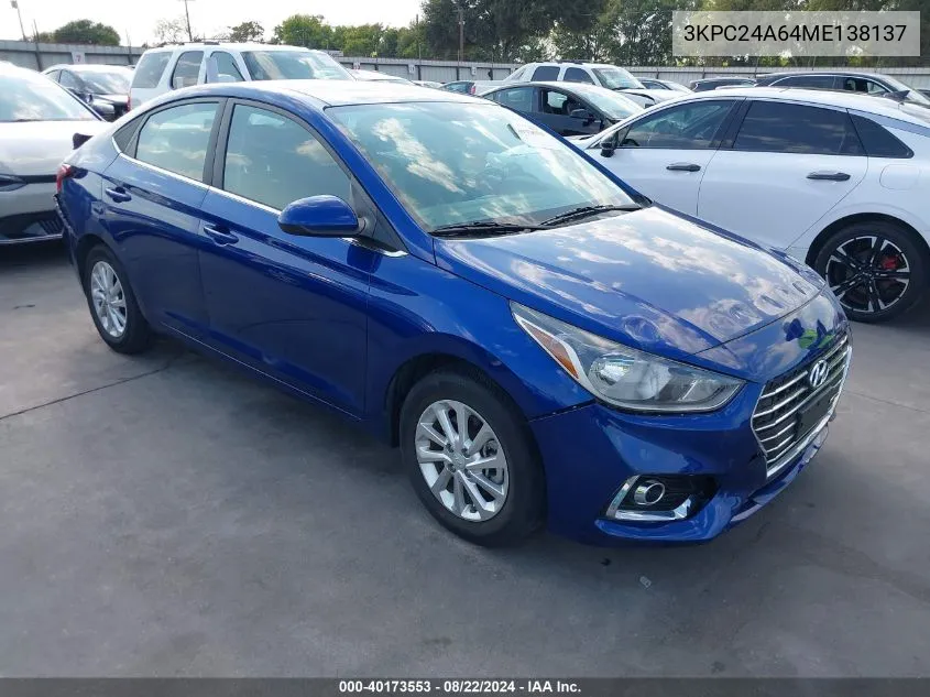 2021 Hyundai Accent Sel VIN: 3KPC24A64ME138137 Lot: 40173553