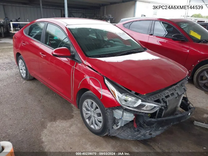 2021 Hyundai Accent Se VIN: 3KPC24A6XME144539 Lot: 40239070