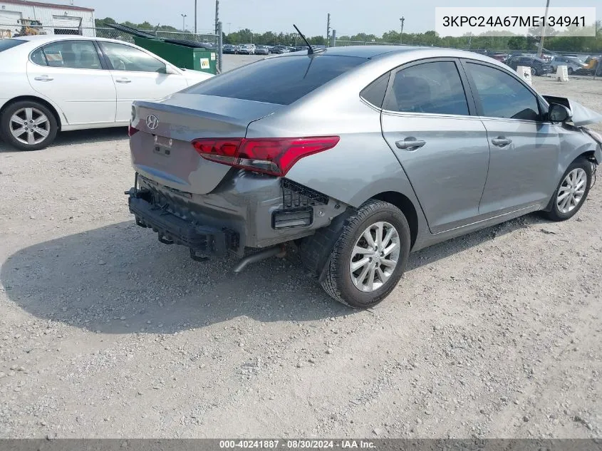 2021 Hyundai Accent Sel VIN: 3KPC24A67ME134941 Lot: 40241887