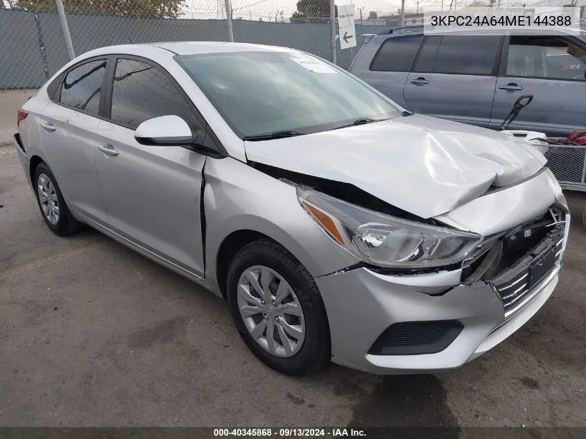 2021 Hyundai Accent Se VIN: 3KPC24A64ME144388 Lot: 40345868