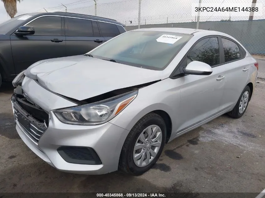 2021 Hyundai Accent Se VIN: 3KPC24A64ME144388 Lot: 40345868