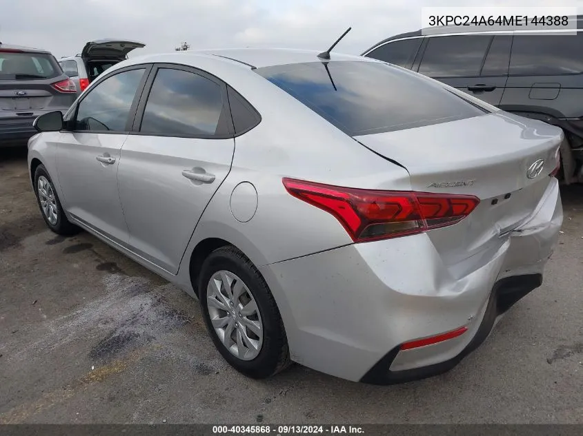 2021 Hyundai Accent Se VIN: 3KPC24A64ME144388 Lot: 40345868