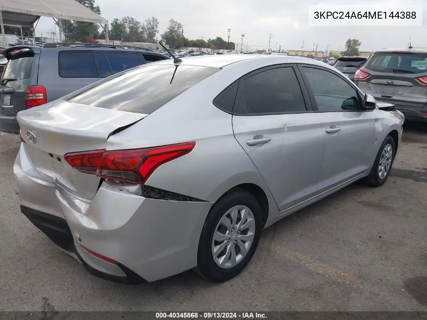 2021 Hyundai Accent Se VIN: 3KPC24A64ME144388 Lot: 40345868