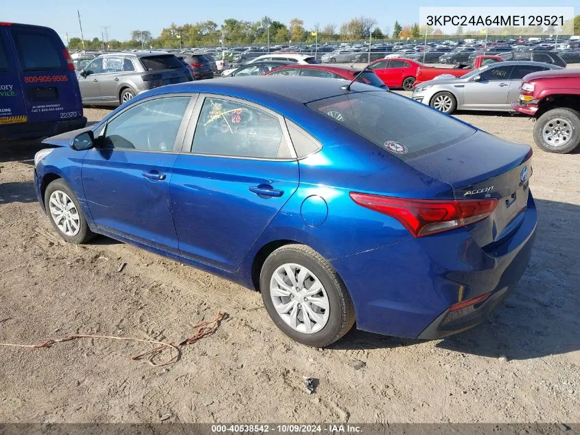 2021 Hyundai Accent Se VIN: 3KPC24A64ME129521 Lot: 40538542