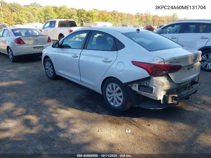 2021 Hyundai Accent Se/Sel VIN: 3KPC24A60ME131704 Lot: 40568580