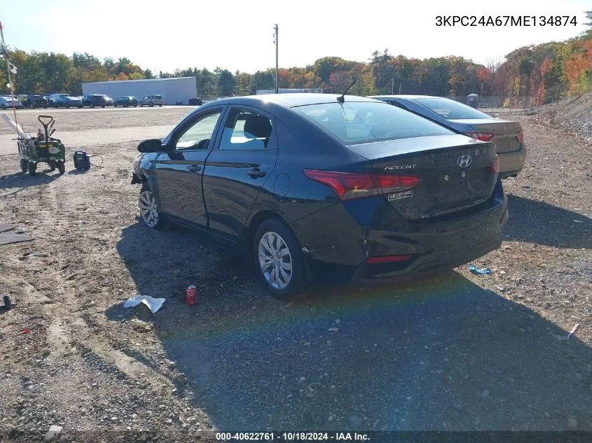 2021 Hyundai Accent Se VIN: 3KPC24A67ME134874 Lot: 40622761