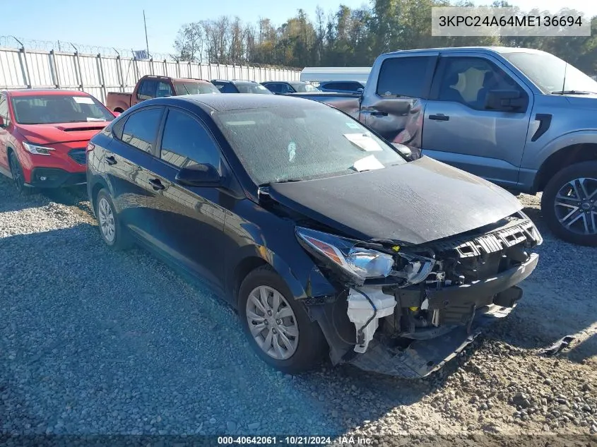 2021 Hyundai Accent Se/Sel VIN: 3KPC24A64ME136694 Lot: 40642061