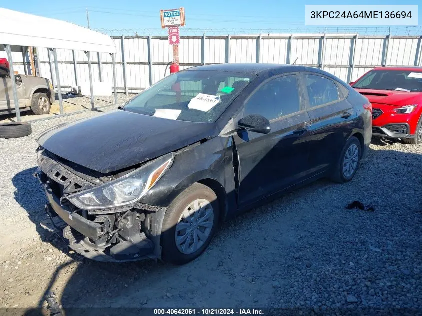 3KPC24A64ME136694 2021 Hyundai Accent Se/Sel