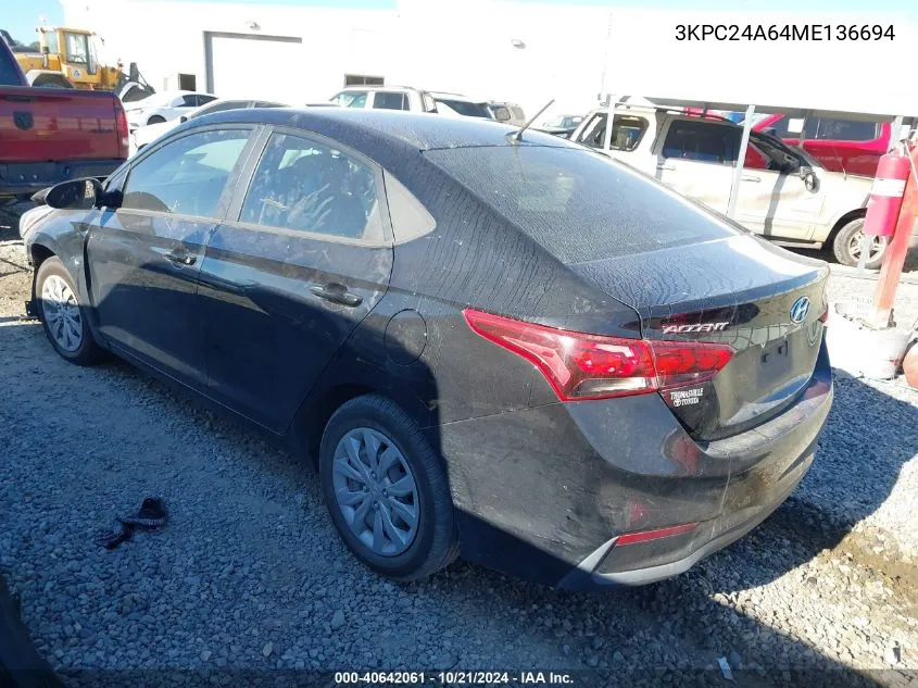 3KPC24A64ME136694 2021 Hyundai Accent Se/Sel