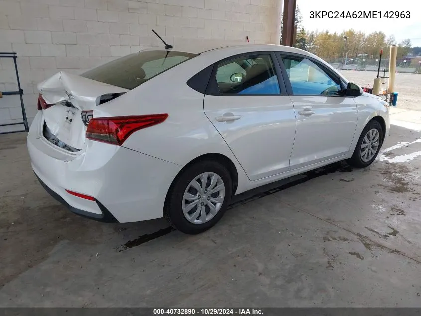 2021 Hyundai Accent Se VIN: 3KPC24A62ME142963 Lot: 40732890