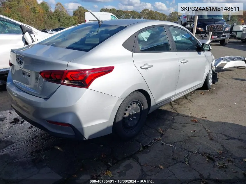 2021 Hyundai Accent Se VIN: 3KPC24A61ME148611 Lot: 40735491