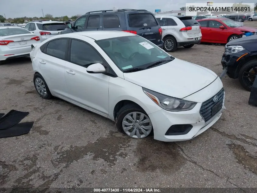 2021 Hyundai Accent Se VIN: 3KPC24A61ME146891 Lot: 40773430