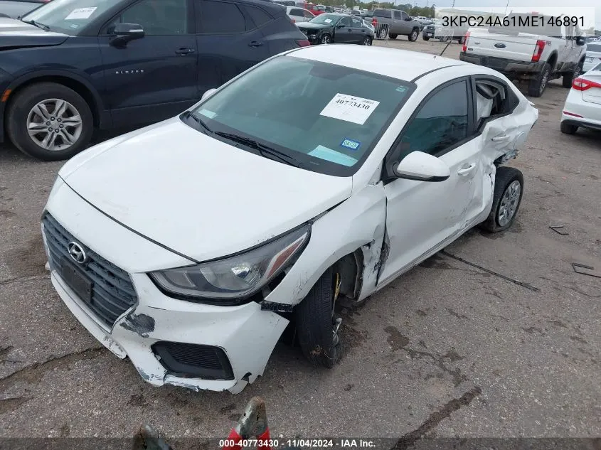 2021 Hyundai Accent Se VIN: 3KPC24A61ME146891 Lot: 40773430