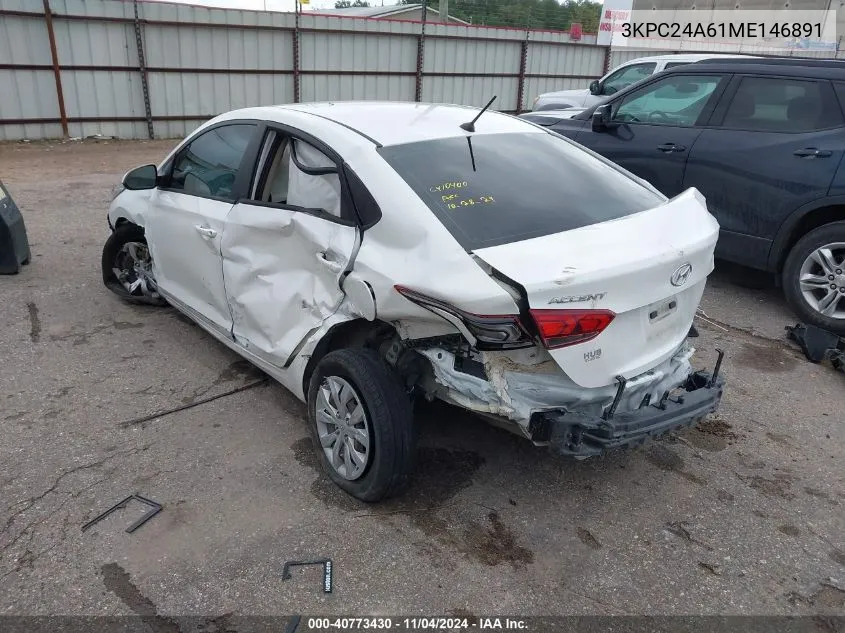 2021 Hyundai Accent Se VIN: 3KPC24A61ME146891 Lot: 40773430