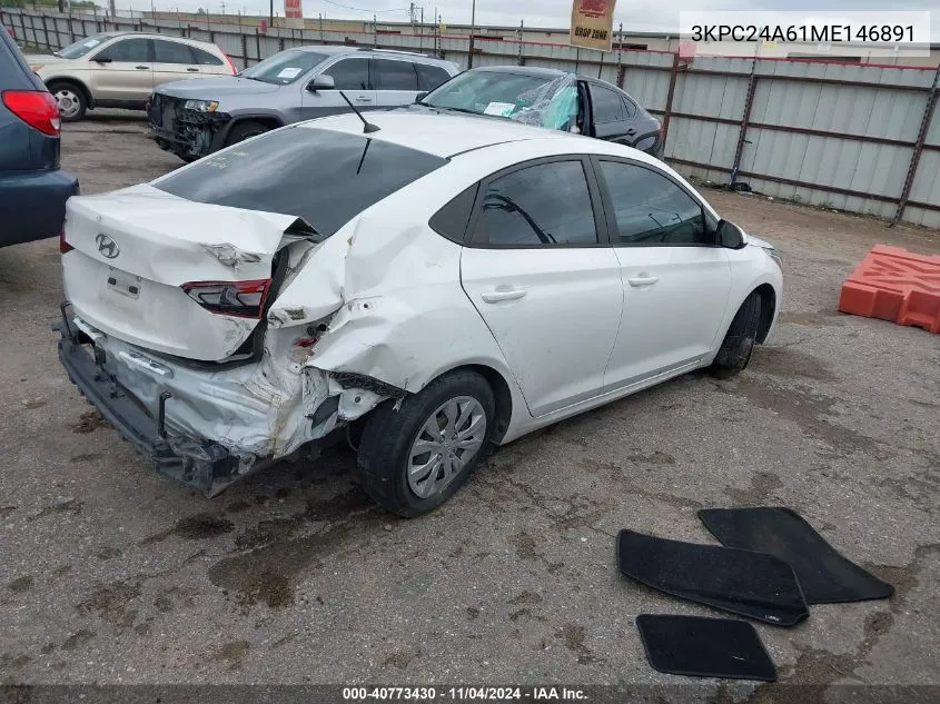 2021 Hyundai Accent Se VIN: 3KPC24A61ME146891 Lot: 40773430