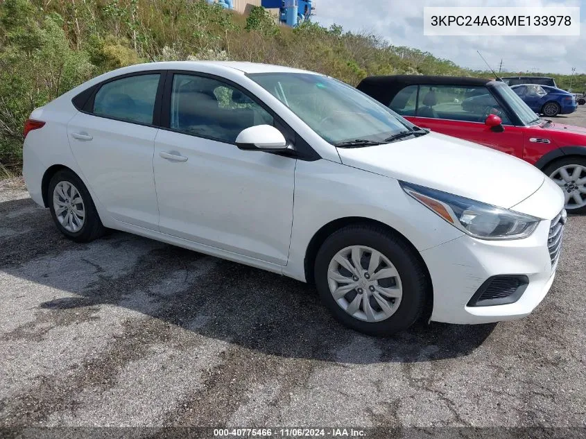 2021 Hyundai Accent Se VIN: 3KPC24A63ME133978 Lot: 40775466