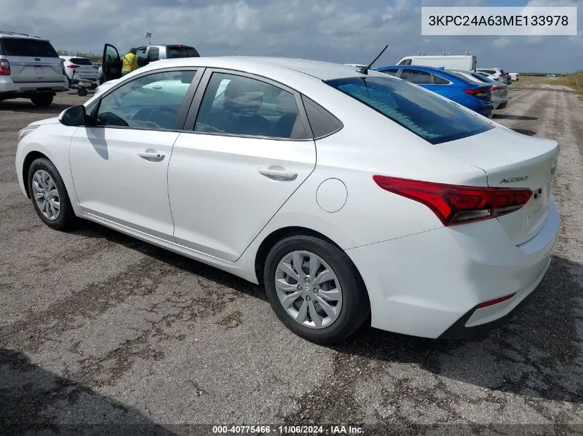 2021 Hyundai Accent Se VIN: 3KPC24A63ME133978 Lot: 40775466