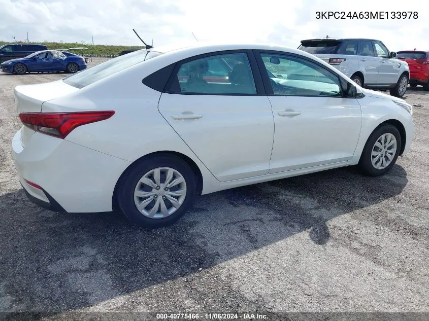 2021 Hyundai Accent Se VIN: 3KPC24A63ME133978 Lot: 40775466