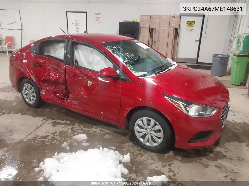 2021 Hyundai Accent Se VIN: 3KPC24A67ME148631 Lot: 40791767