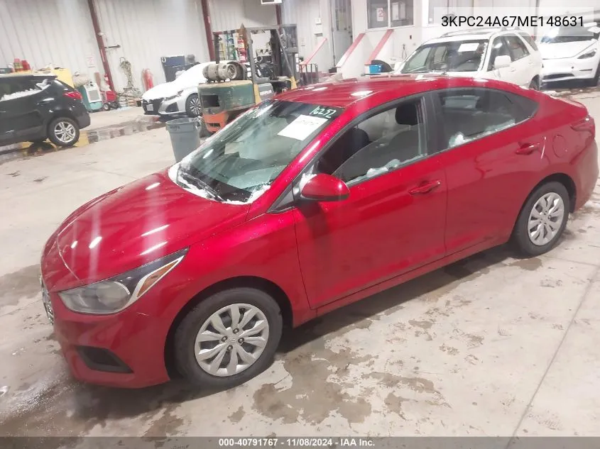 2021 Hyundai Accent Se VIN: 3KPC24A67ME148631 Lot: 40791767