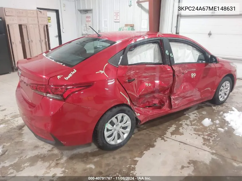 2021 Hyundai Accent Se VIN: 3KPC24A67ME148631 Lot: 40791767