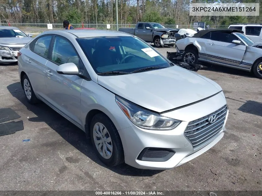 2021 Hyundai Accent Se VIN: 3KPC24A6XME151264 Lot: 40816266