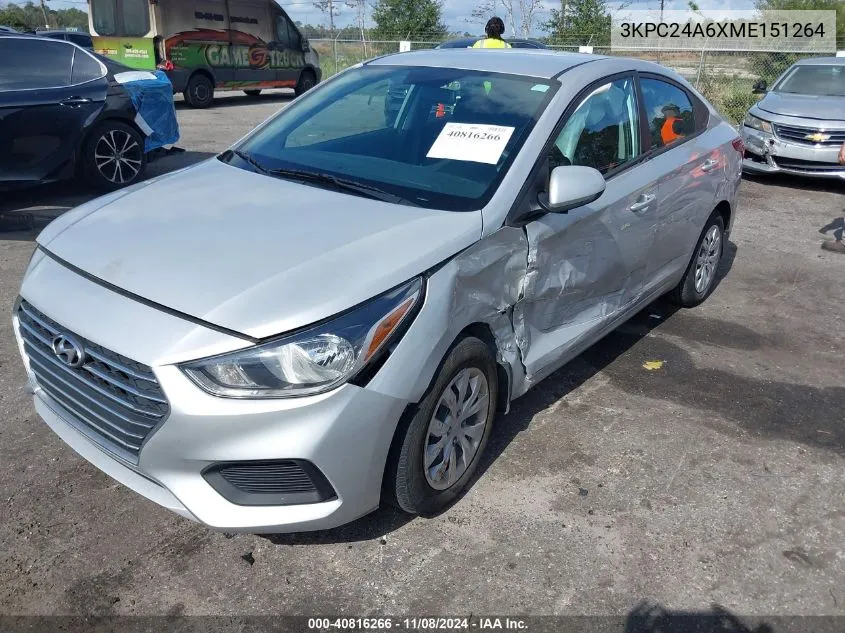 2021 Hyundai Accent Se VIN: 3KPC24A6XME151264 Lot: 40816266