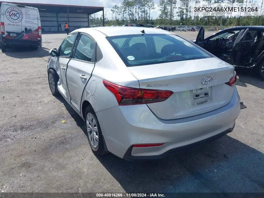 2021 Hyundai Accent Se VIN: 3KPC24A6XME151264 Lot: 40816266